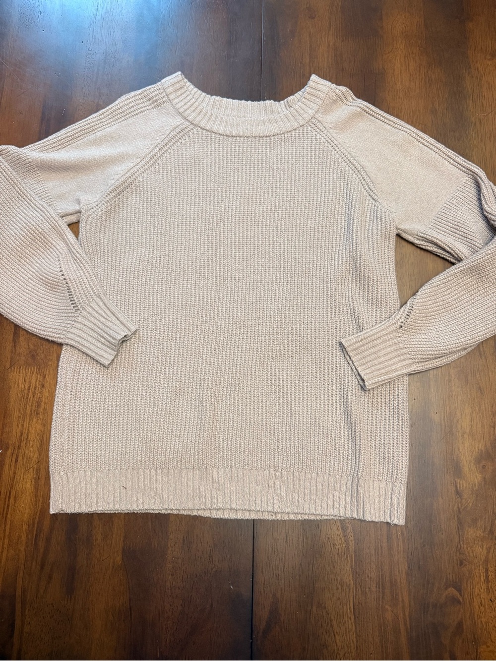 Pink Clover Light Beige Ribbed Raglan Pullover Sweater - Picture 15 of 15